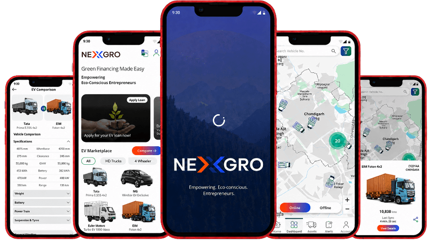 NexxGro mobile screens for fleet management and monitoring